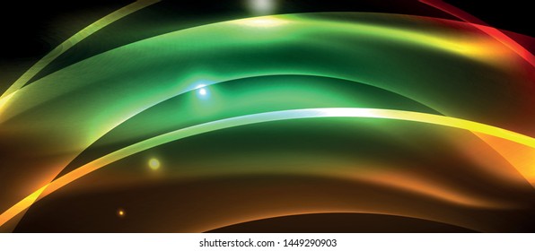 Neon brilhante luz brilhante linhas de ondas brilhantes, vetor futurista techno template