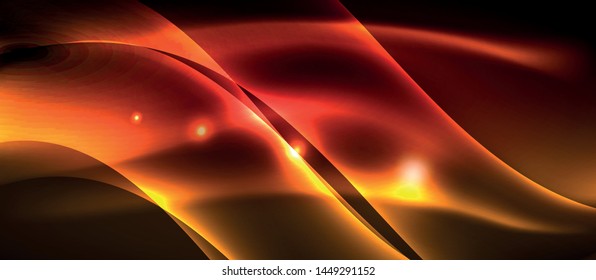 Neon shiny light glowing wave lines, vector futuristic techno template