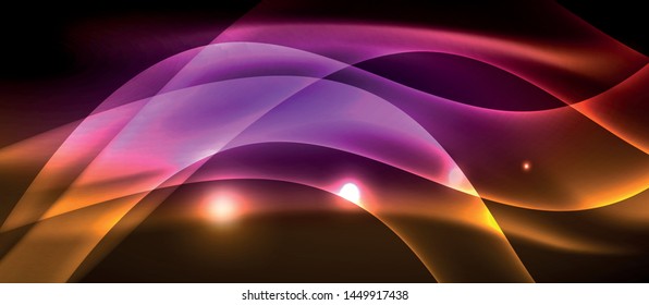 Neon shiny light glowing wave lines, vector futuristic techno template