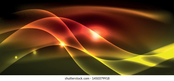 Neon shiny light glowing wave lines, vector futuristic techno template