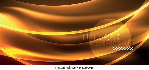 Neon shiny light glowing wave lines, vector futuristic techno template