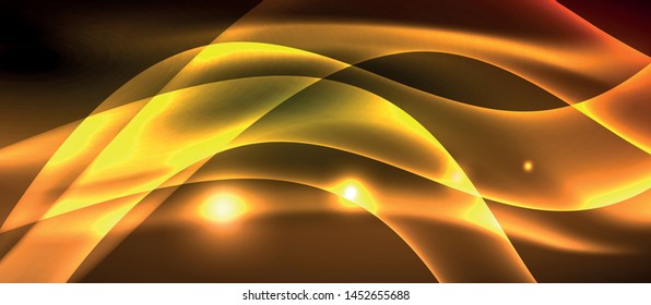 Neon shiny light glowing wave lines, vector futuristic techno template