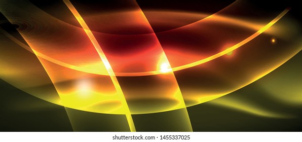 Líneas de onda luminosa brillante neón, plantilla de tecnología futurista vectorial