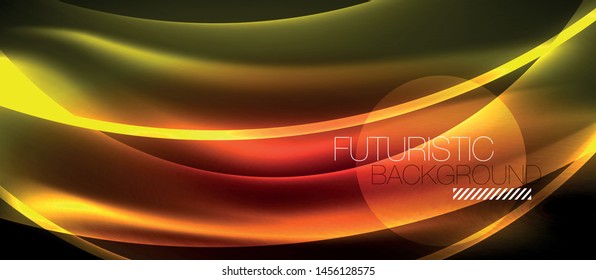 Neon shiny light glowing wave lines, vector futuristic techno template