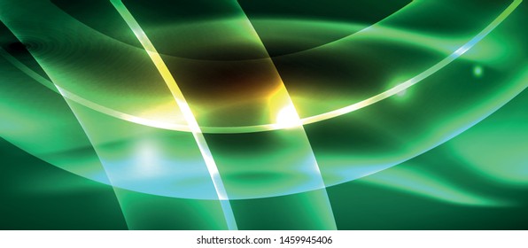 Neon shiny light glowing wave lines, vector futuristic techno template