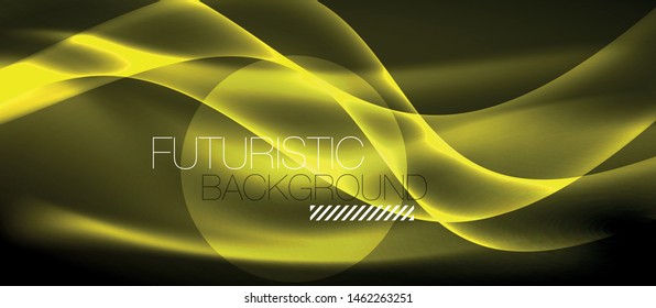 Neon shiny light glowing wave lines, vector futuristic techno template