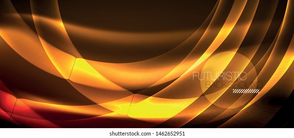 Líneas de onda luminosa brillante neón, plantilla de tecnología futurista vectorial