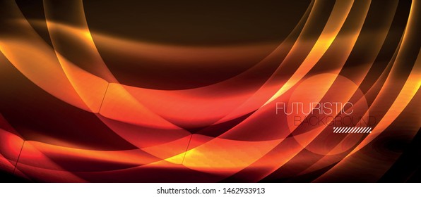 Líneas de onda luminosa brillante neón, plantilla de tecnología futurista vectorial