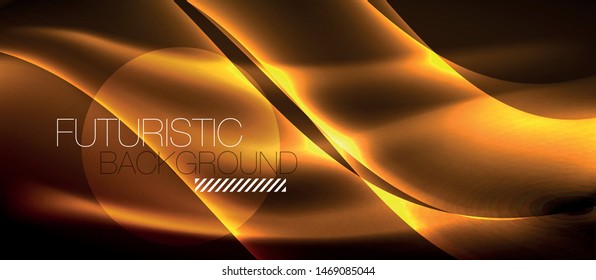 Neon shiny light glowing wave lines, vector futuristic techno template