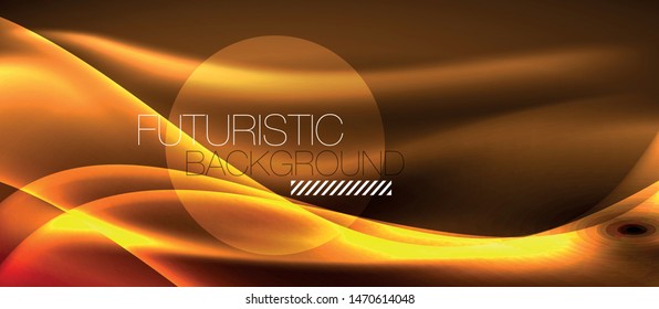 Neon shiny light glowing wave lines, vector futuristic techno template