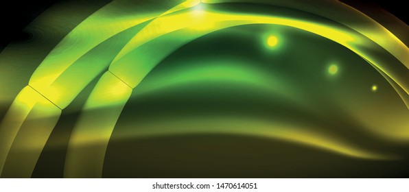 Neon shiny light glowing wave lines, vector futuristic techno template