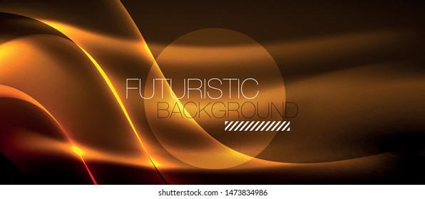 Neon shiny light glowing wave lines, vector futuristic techno template