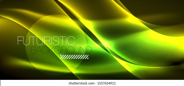 Neon shiny light glowing wave lines, vector futuristic techno template