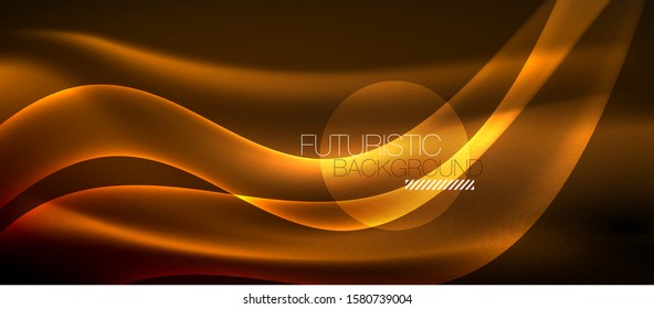 Neon shiny light glowing wave lines, vector futuristic techno template