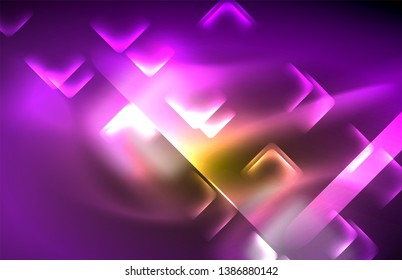 Neon shiny light lines on black, techno modern template, modern design