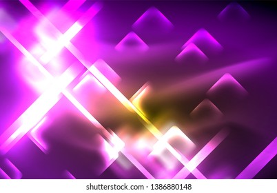 Neon shiny light lines on black, techno modern template, modern design