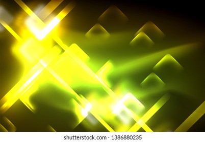 Neon glänzende Lichtlinien auf Schwarz, techno-moderne Vorlage, modernes Design