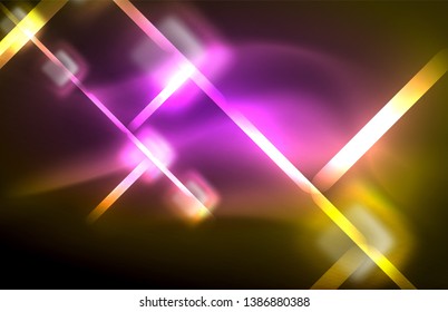 Luces neones brillantes sobre el negro, tecno moderno plantilla, diseño moderno