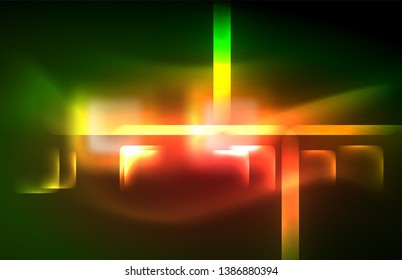 Luces neones brillantes sobre el negro, tecno moderno plantilla, diseño moderno