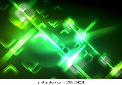 Neon glänzende Lichtlinien auf Schwarz, techno-moderne Vorlage, modernes Design