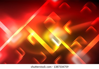 Neon glänzende Lichtlinien auf Schwarz, techno-moderne Vorlage, modernes Design