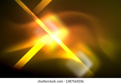 Neon shiny light lines on black, techno modern template, modern design