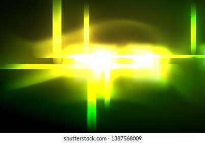 Neon shiny light lines on black, techno modern template, modern design