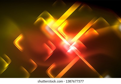 Neon shiny light lines on black, techno modern template, modern design