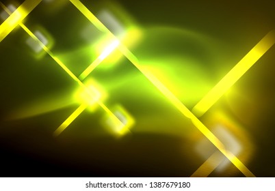 Luces neones brillantes sobre el negro, tecno moderno plantilla, diseño moderno