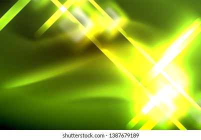 Luces neones brillantes sobre el negro, tecno moderno plantilla, diseño moderno