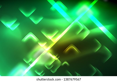 Neon shiny light lines on black, techno modern template, modern design