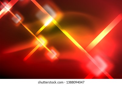 Neon glänzende Lichtlinien auf Schwarz, techno-moderne Vorlage, modernes Design