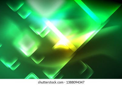 Neon shiny light lines on black, techno modern template, modern design