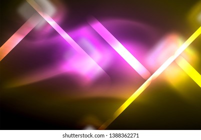 Luces neones brillantes sobre el negro, tecno moderno plantilla, diseño moderno