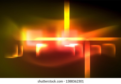 Neon shiny light lines on black, techno modern template, modern design