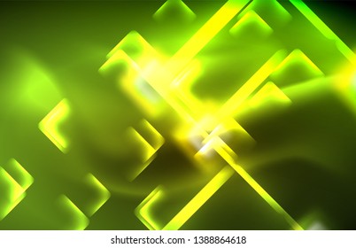 Neon shiny light lines on black, techno modern template, modern design
