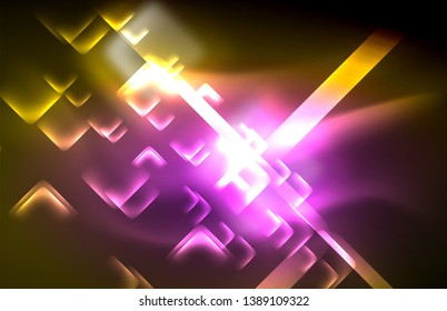 Neon shiny light lines on black, techno modern template, modern design