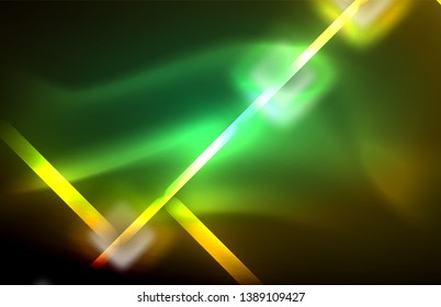 Luces neones brillantes sobre el negro, tecno moderno plantilla, diseño moderno