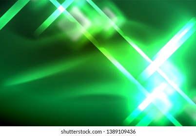 Neon shiny light lines on black, techno modern template, modern design