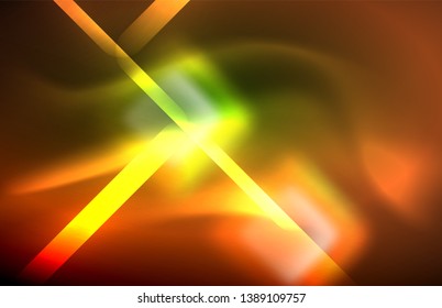 Neon shiny light lines on black, techno modern template, modern design