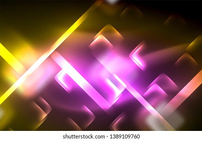 Luces neones brillantes sobre el negro, tecno moderno plantilla, diseño moderno