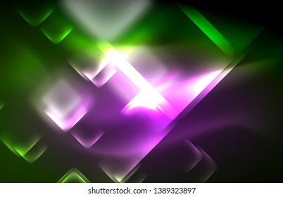 Neon shiny light lines on black, techno modern template, modern design