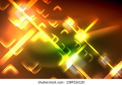 Neon shiny light lines on black, techno modern template, modern design