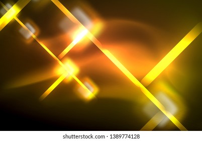 Neon glänzende Lichtlinien auf Schwarz, techno-moderne Vorlage, modernes Design