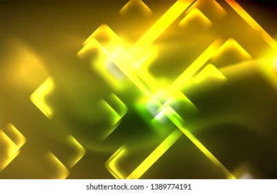 Luces neones brillantes sobre el negro, tecno moderno plantilla, diseño moderno