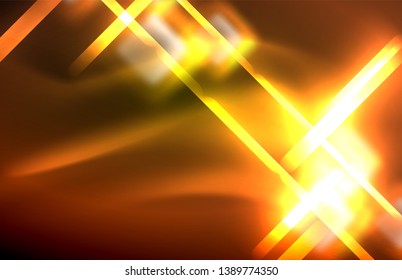 Neon shiny light lines on black, techno modern template, modern design
