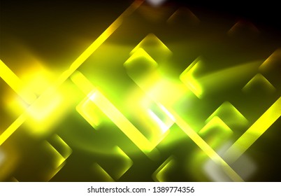 Neon shiny light lines on black, techno modern template, modern design