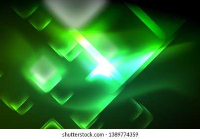 Neon shiny light lines on black, techno modern template, modern design
