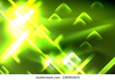 Neon shiny light lines on black, techno modern template, modern design