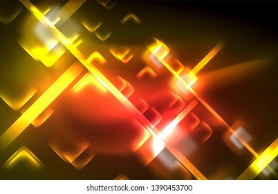 Neon glänzende Lichtlinien auf Schwarz, techno-moderne Vorlage, modernes Design